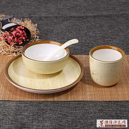 創(chuàng)意陶瓷中式餐具套裝 復(fù)古酒店用品擺臺(tái)四件套盤碗碟子可印字